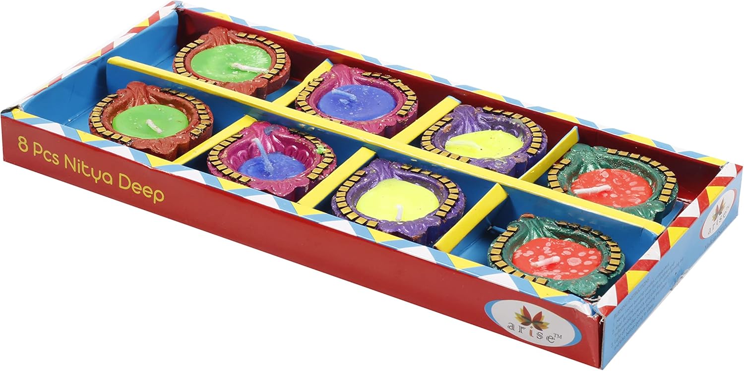 Oil Lamps & Accessories - ARTISENIA Set of 8 Diwali Diya with Wax for Diwali Outdoor Lights Home Decoration - Handmade Earthen Diyas for Lighting Decoration