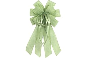 Anshome Large Sage Green Burlap Bow for Wreath, Easter Farmhouse Burlap Wreath Bow for Front Door Decor Spring Green Tree Topper Ornament Decorative Bow with String for Wedding Holiday Party Decor