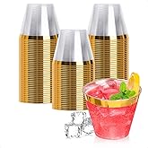 Goodluck 100PCS 9oz Gold Plastic Cups, Clear Plastic Cups with Gold Rim,Heavy Duty Disposable Hard Plastic Cups,Plastic Cockt