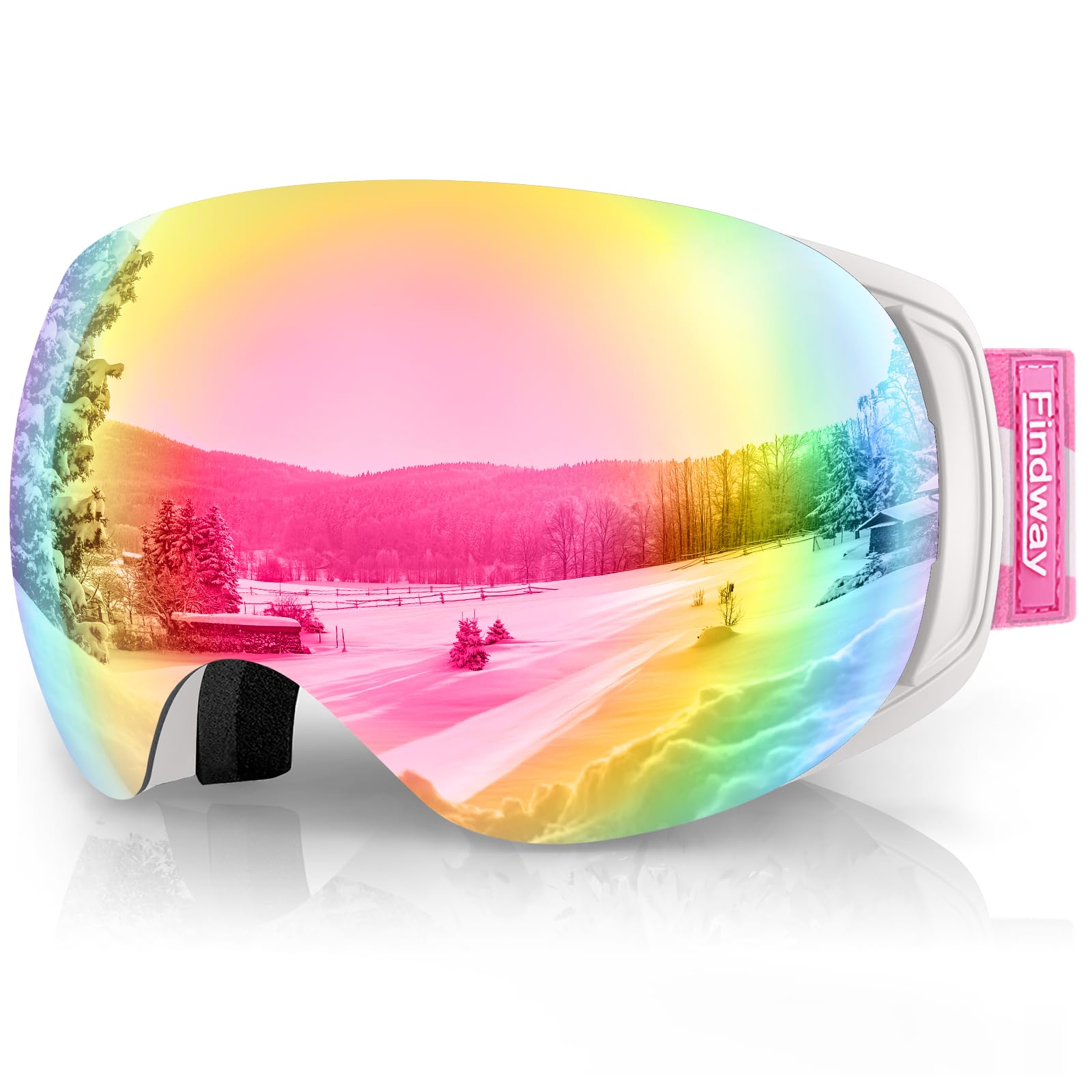 Findway Ski Goggles,Snowboard Goggles for Men Womens Ladies Over Glasses OTG, Magnetic Interchangeable Spherical Lens,Anti-fog 100% UV Protection, Anti-glare Goggles for Skiing Snowboarding