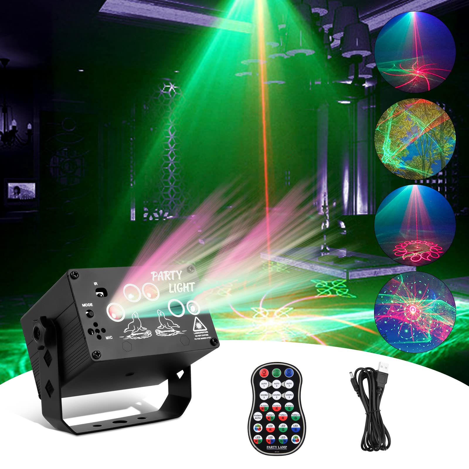 URAQT Dj Disco Party Light, Northern Lights, USB Sound Activated Strobe Stage Effect Atmosphere Lights Indoor Projector for Party, Family Birthday, Wedding, Karaoke, Holiday Mood Light