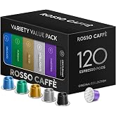 ROSSO CAFF&Egrave; Espresso Pods for Nespresso Original Machines, Variety Pack 120 | Six Premium Coffee Blends &bull; Smooth to Intense &bull; Rich Crema &bull; 120 Capsules