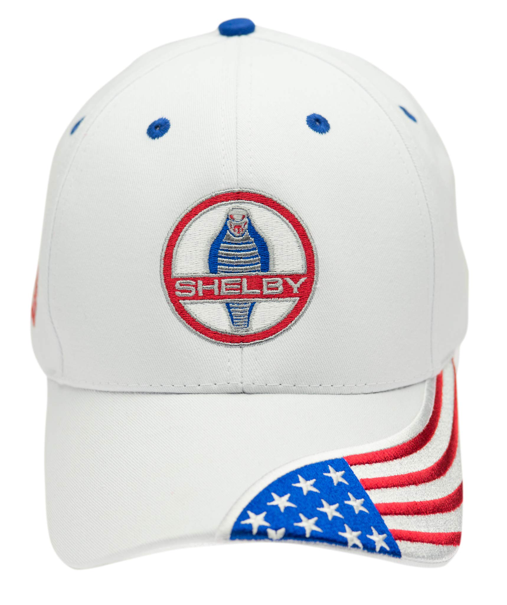 Shelby Cobra Snake American Flag Baseball Cap | White Hat with American Flag | Adjustable | One Size Fits All, White, One Size