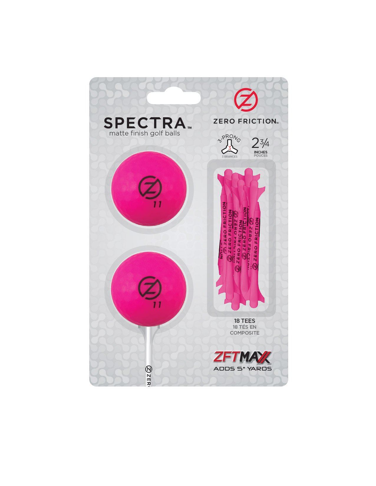 Zero Friction Spectra 2 Ball/Tee Pack, Neon Fuchsia