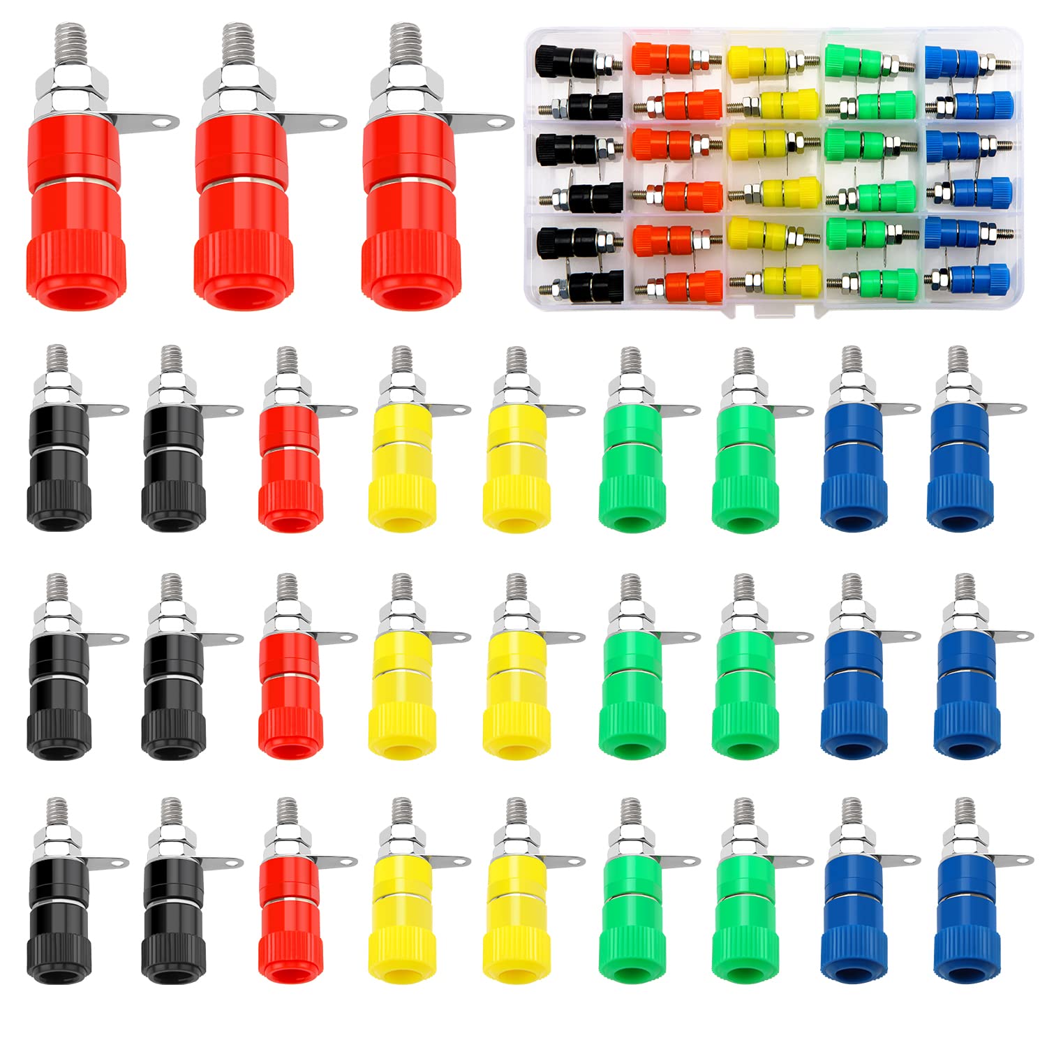 KUOQIY 30 PCS 4 mm Banana Socket, Binding Post Banana Plug, Audio Speaker Socket Amplifier Terminal Connector, for 4mm Banana Plug Connector, 5 Color