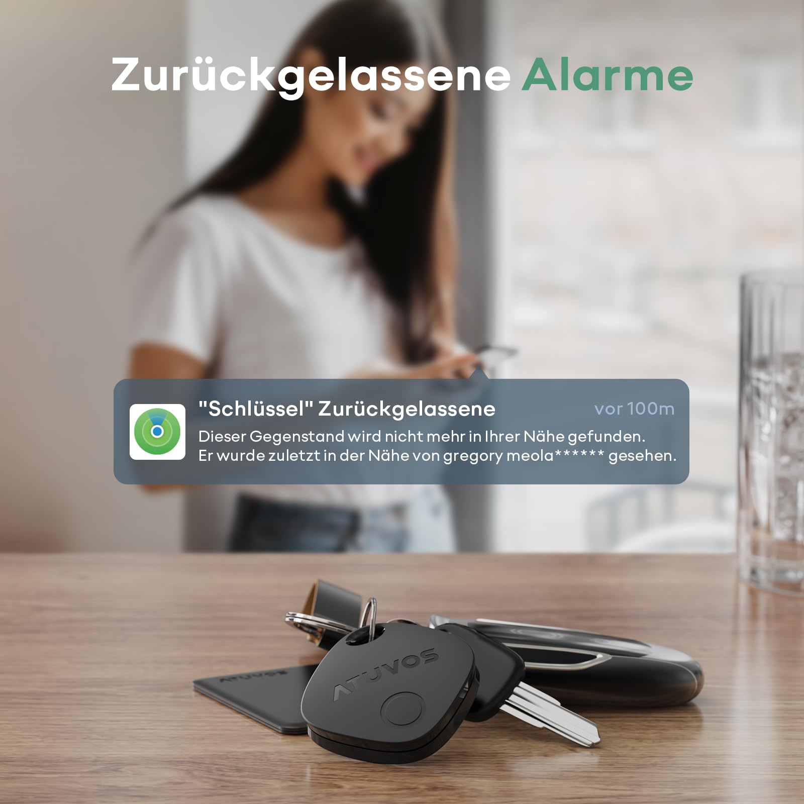 ATUVOS Air Tag Schlüsselfinder 4er Pack, Smart Tracker KeyFinder Kompatibel mit Apple Wo ist? APP (iOS NUR,Android Nicht unterstützt) Bluetooth Key Finder für Gepäck/Koffer/Taschen,Austauschbarer Akku 5