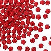 100 PCS Red Rose Cinnabar Beads, 8mm Detailed Carved Flower Loose Charm Flower Carving Loose Beads, Rose Flowers Looses Bead Red Charms for Jewelry Making Wedding Party Anniversary Favor Gifts