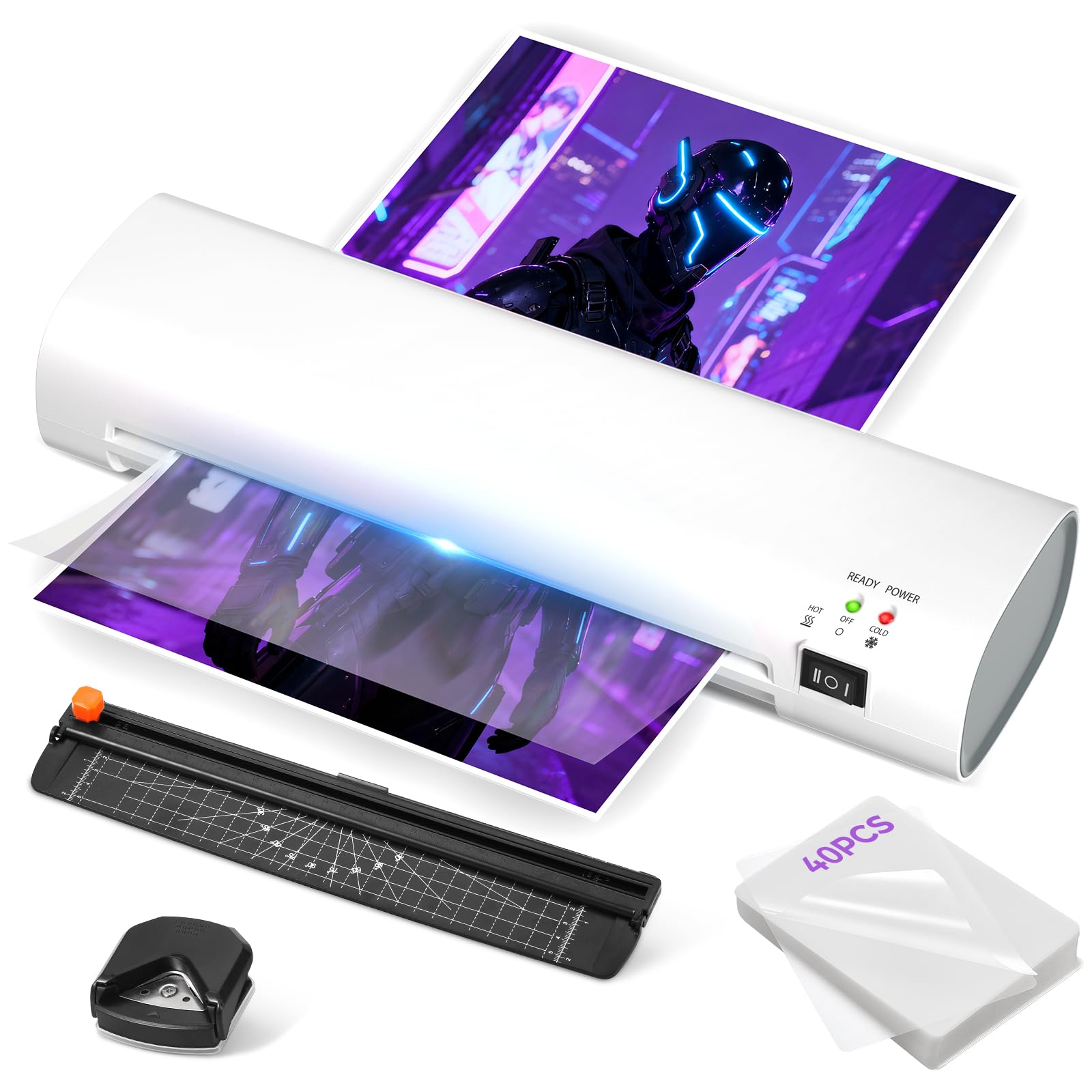 Photo 1 of A4 Thermal Laminator Machine 9 Inch Portable, Anti-Jam Laminator with Built-inTrimmer & Corner Rounder, Complete Laminating Kit with 40 Sheets for Home, Office,School, Business White