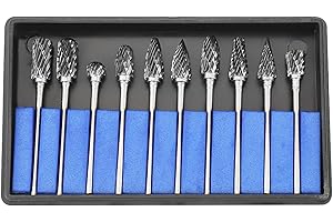 10PCS Double Carbide Rotary File,Metalworking Carving Tool Set,Rotary Tool Cutting Bits,2.35mm Shank and 1/4"(6 mm) Head Size