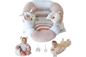 Aila+Aiden 2-in-1 Tummy Time Mat and Seated Support with Two Toys – for Newborns and Babies – Includes Detachable Cushion for Supervised Play & Head/Neck Development (Blush)