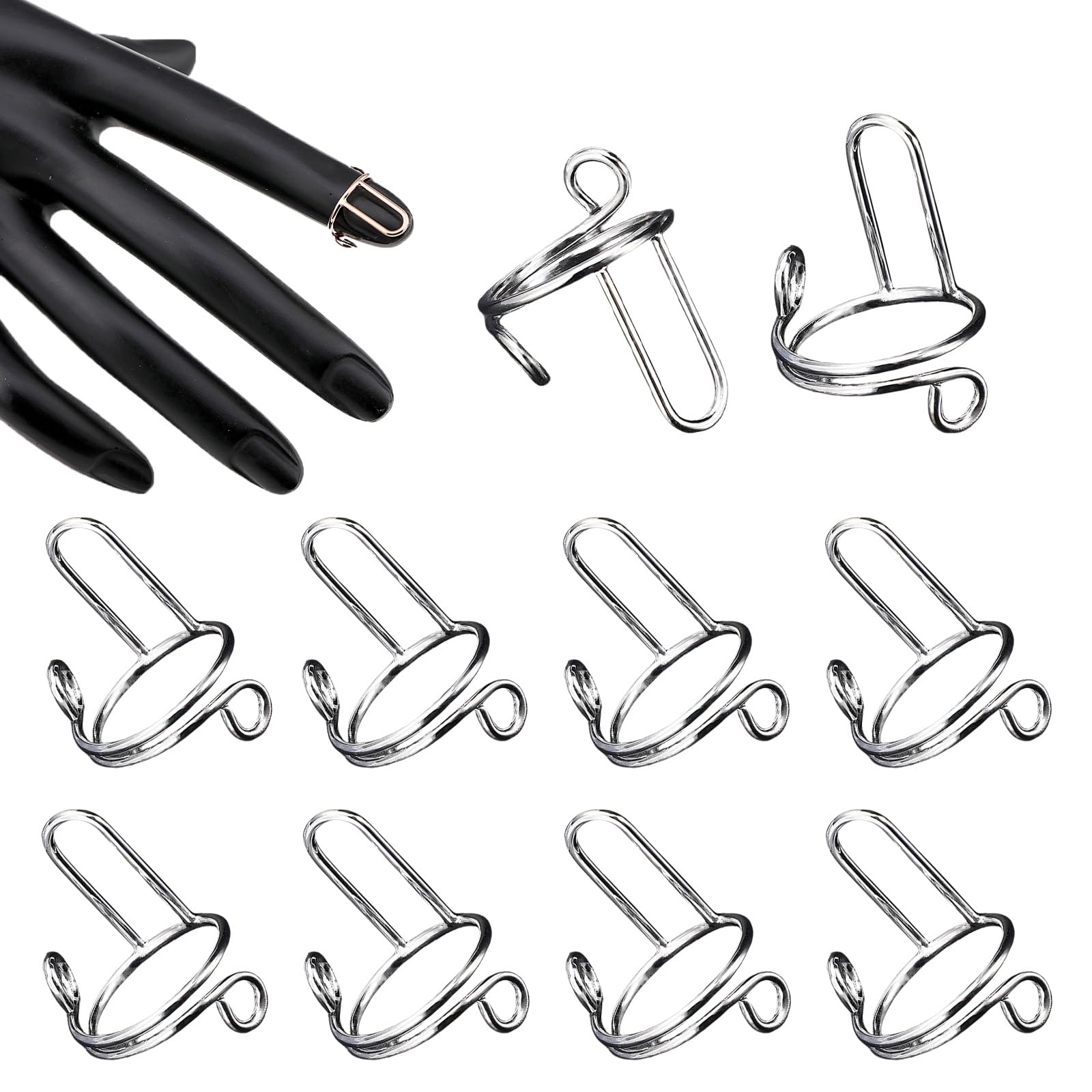 Photo 1 of 10 Pcs Wudu Nail Rings Adjustable Fingernail Rings Reusable Nail Non-Tarnish For Daily Wear Press on Nails with No Glue For Nails Art DIY Decoration (Silver)