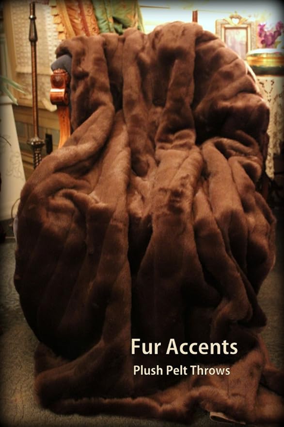 Fur Accents Faux Fur Throw Blanket / Brown Ribbed Mink Faux Fur /60" X 70" Home