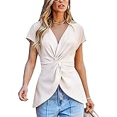 CUPSHE Womens Summer Short Sleeve Batwing Sleeve Back Tie Twisted Tops Blouse Shirt