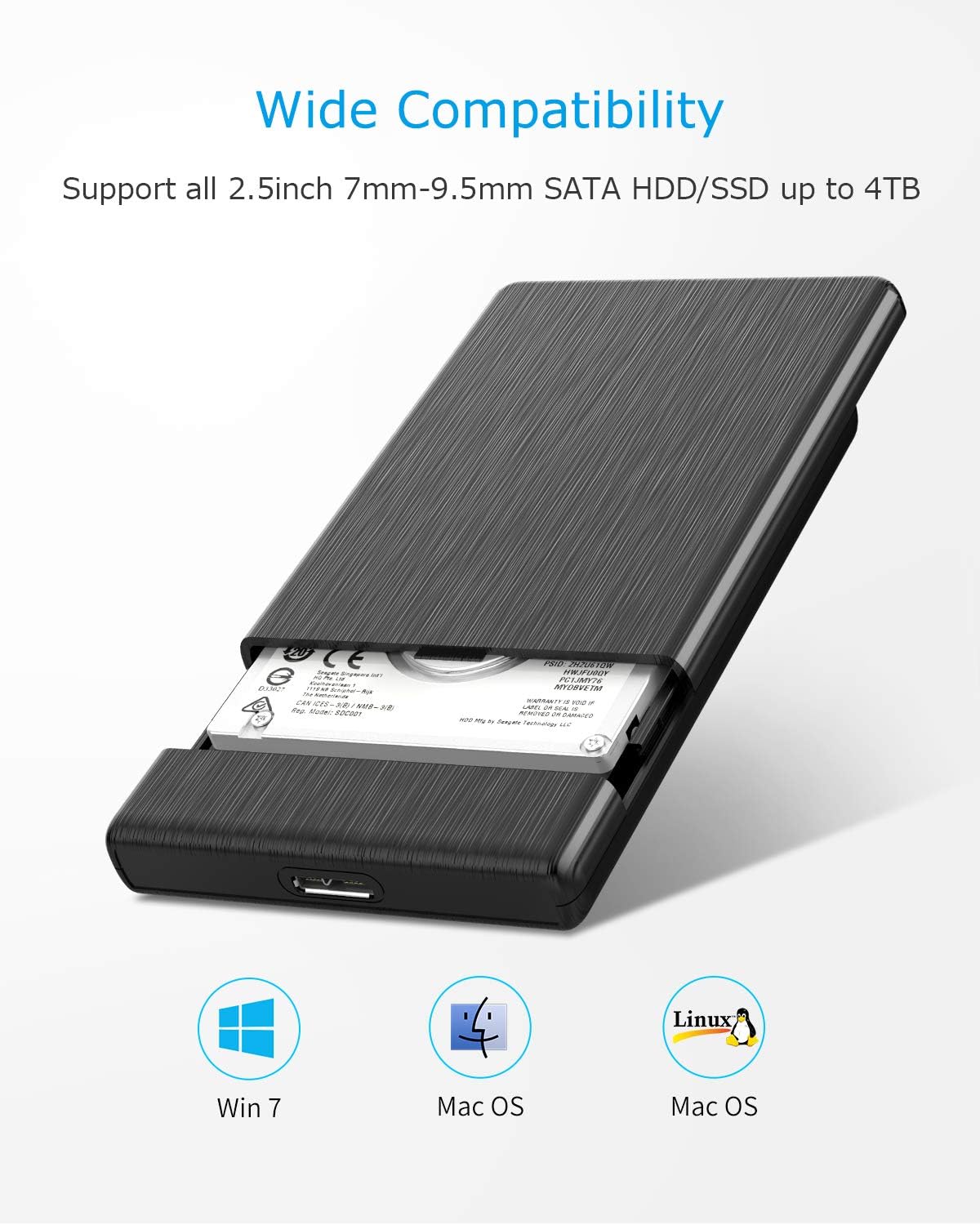 ORICO USB3.0 to SATA III 2.5" External Hard Drive Enclosure for 7mm and 9.5mm 2.5 Inch SATA HDD/SSD Tool Free [UASP Supported] Black(2189U3): Computers & Accessories