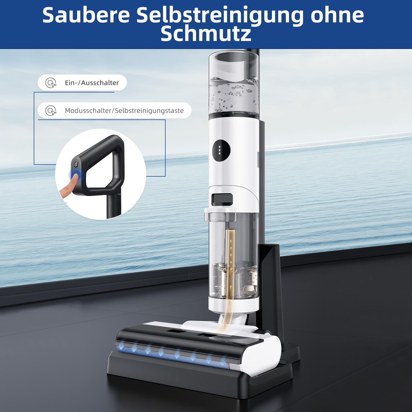 JONR ED12 Nass Trockensauger Akku, Selbstreinigung, Saug Wisch Staubsauger, Saugwischer Kabellos, Kantenreinigungsbürste 6mm, 850mL Wassertank, Anti-Verwirrungs-Haar für Harte Boden, Tierhaare 7