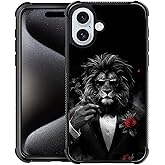 Zeggi for iPhone 16 Case 6.1-inch with Gangster Lion Four Corner Airbag Protection Design Soft Silicone Frame Personalized Pattern Case Compatible with iPhone 16 for Men