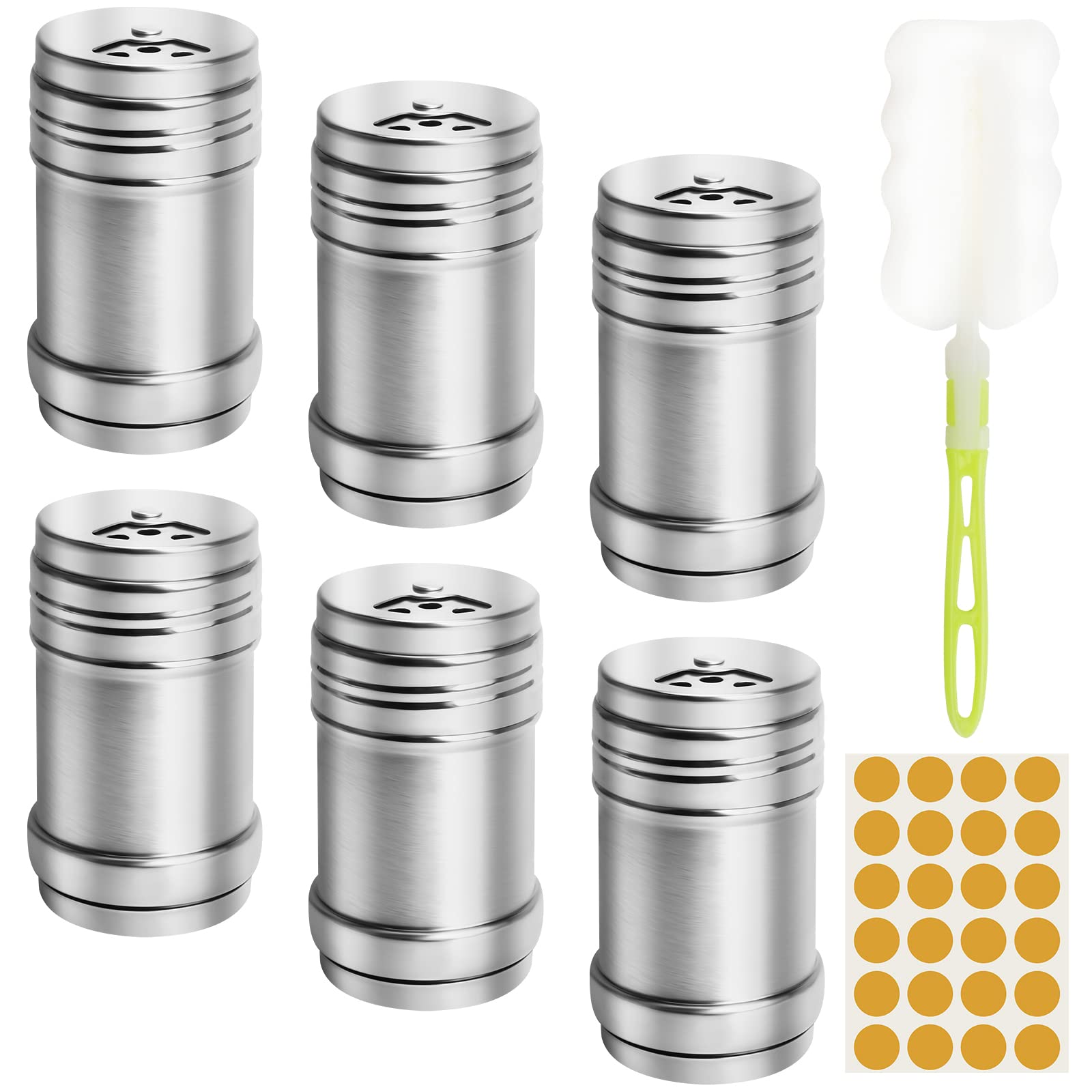 Bubuyun Spice Jars Set, 6PCS Stainless Steel Spice Jars with Lids and Labels Storage Containers Outdoor BBQ Bottle Salt Sugar Flour Cocoa