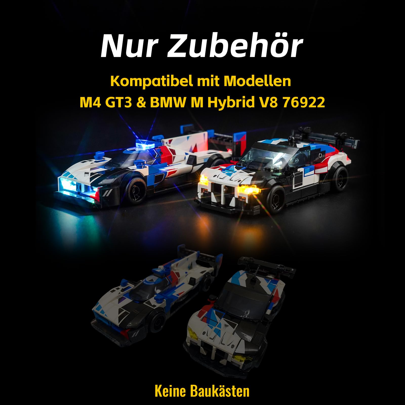 Led Licht Set für Lego Speed Champions BMW M4 GT3 & BMW M Hybrid V8 Rennwagen Auto-Spielzeug (Kein Lego), Dekorationsbeleuchtungsset für Lego 76922 BMW M4 GT3 & BMW M Hybrid V8 Race Cars 3