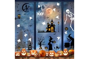 LITUPIC Halloween Decorations,Halloween Window Stickers,Bat Ghost Spider Window Stickers, Double Sided Printed Decals for Scary Decorations Party Supplies Accessories