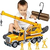 15 Inch Friction Powered Crane Truck Toy with Lights, Sounds & Movable Arms - Construction Vehicle Gift for Kids Boys Girls A