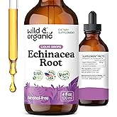 Wild & Organic Echinacea Drops - Immune Support Supplement with Echinacea Angustifolia - Liquid Root Extract Tincture - Vegan, Sugar & Alcohol-Free - 4 fl oz