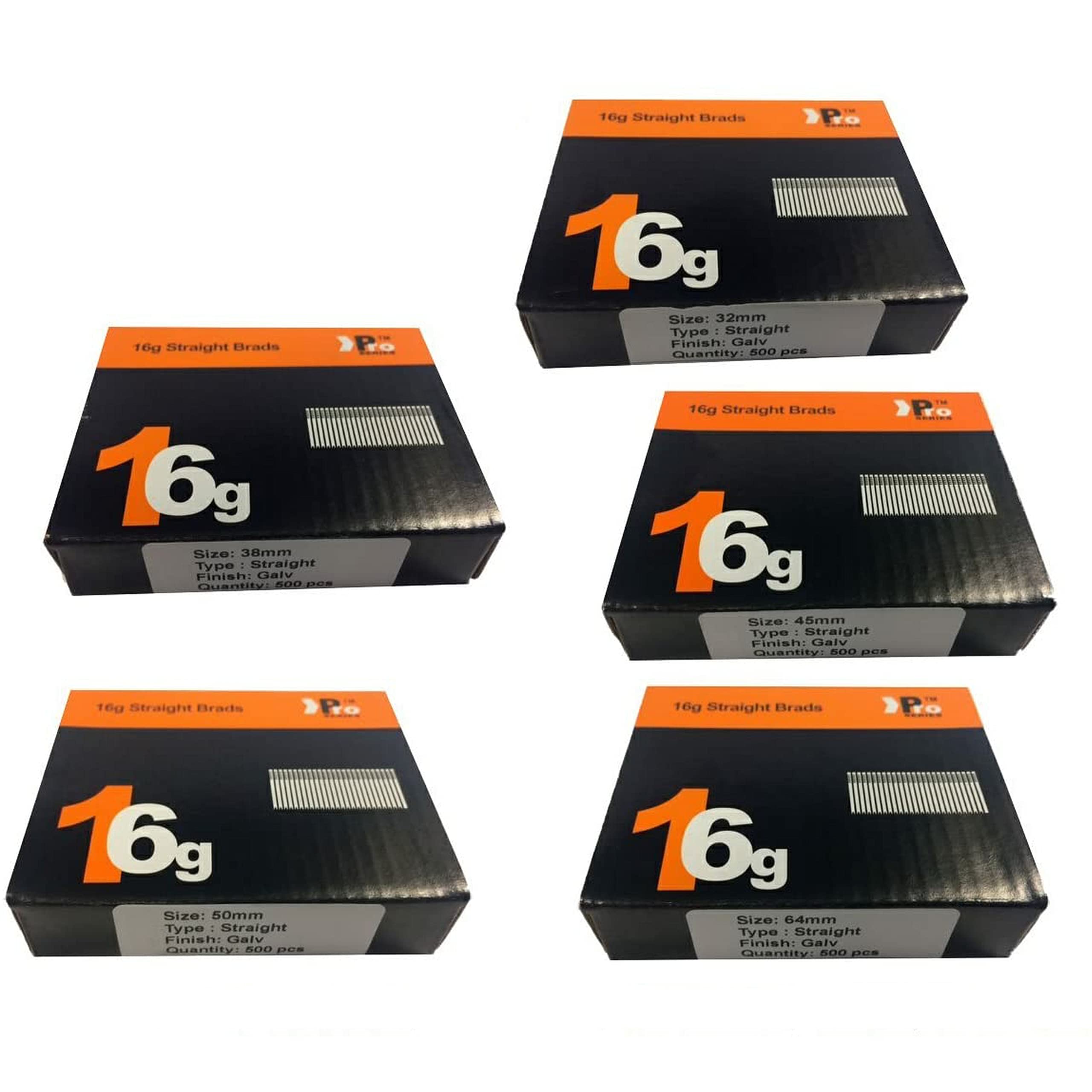 2500 Nails 32mm, 38mm, 45mm, 50mm, 64mm 16g Straight for Dewalt, Paslode,Hitachi