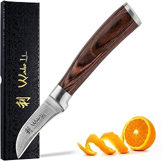 Wakoli Damastmesser Schälmesser Gemüse Messer 6,20cm Klinge extrem scharf aus 67 Lagen I Scharfes Damast Küchenmesser und Profi Kochmesser aus echtem japanischen Damaststahl mit Pakkaholz Griff