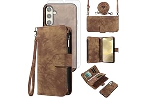 Asuwish Phone Case for Samsung Galaxy S24 FE 5G Zipper Wallet Magnetic Cell Cover with Tempered Glass Screen Protector Crossb