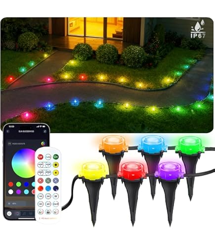 lemonmemory Outdoor Ground Lights, 140ft 44 Pack Smart RGB+IC+WW