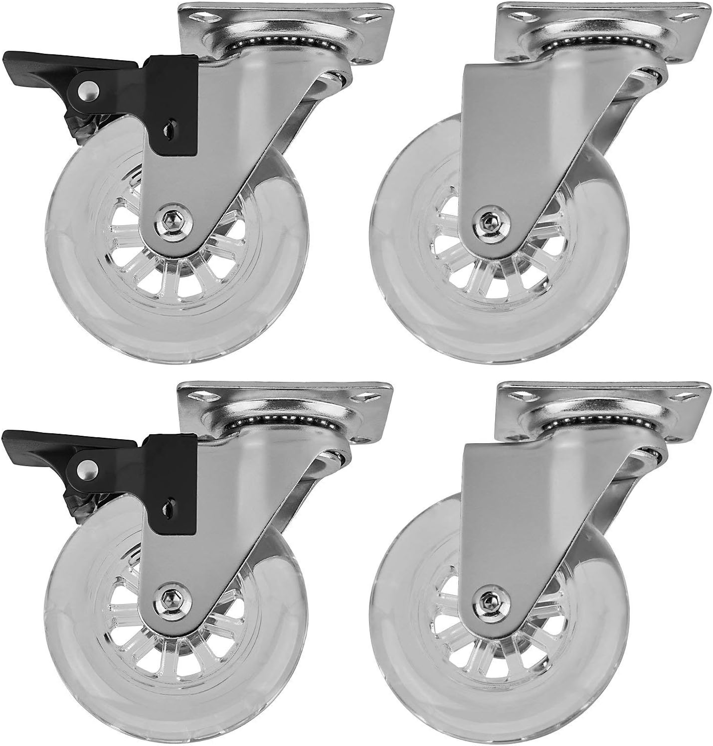 4 Ruote Piroettanti Trasparenti 75mm - Poliuretano, Portata 40kg, 2 Con Freni, Per Mobili - Foto 11