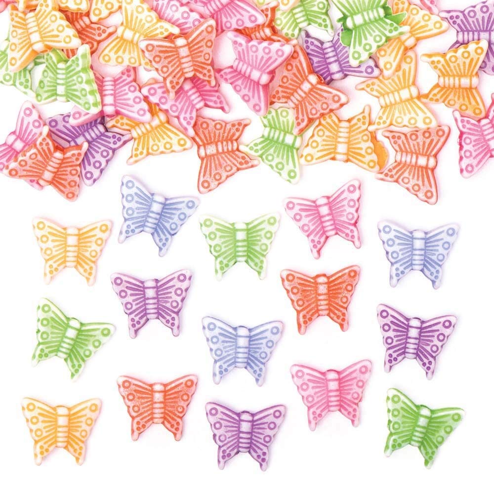 Baker Ross FE303 Butterfly Kids Craft Beads - Pack of 400, Multi Coloured Embellishments for Children's Jewellery Making, Arts Crafts and Crafting Activities