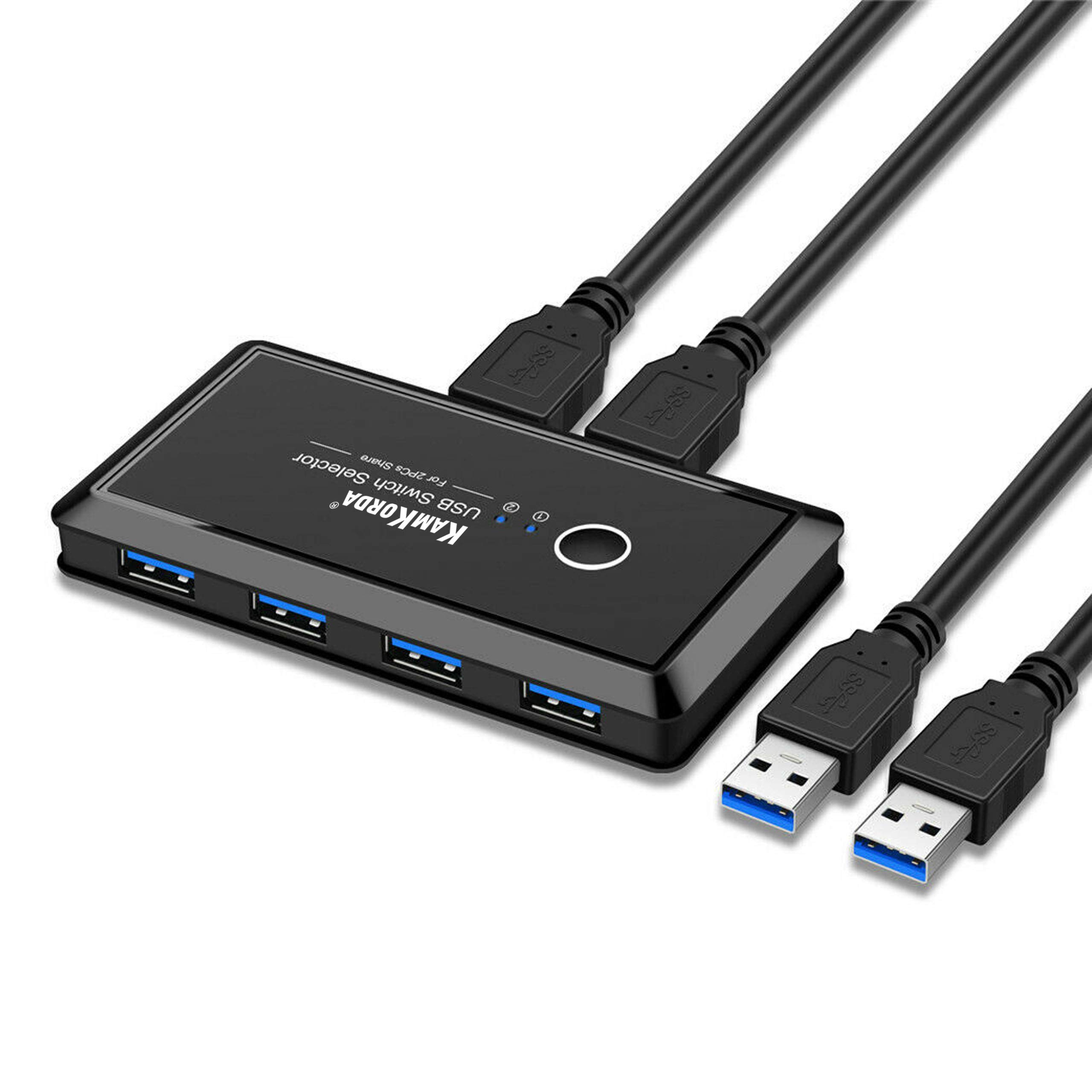 USB 3.0 Hub, 4 Port USB Switcher, Multi USB Splitter for 2 PCs, High Speed Extension Adapter, Black