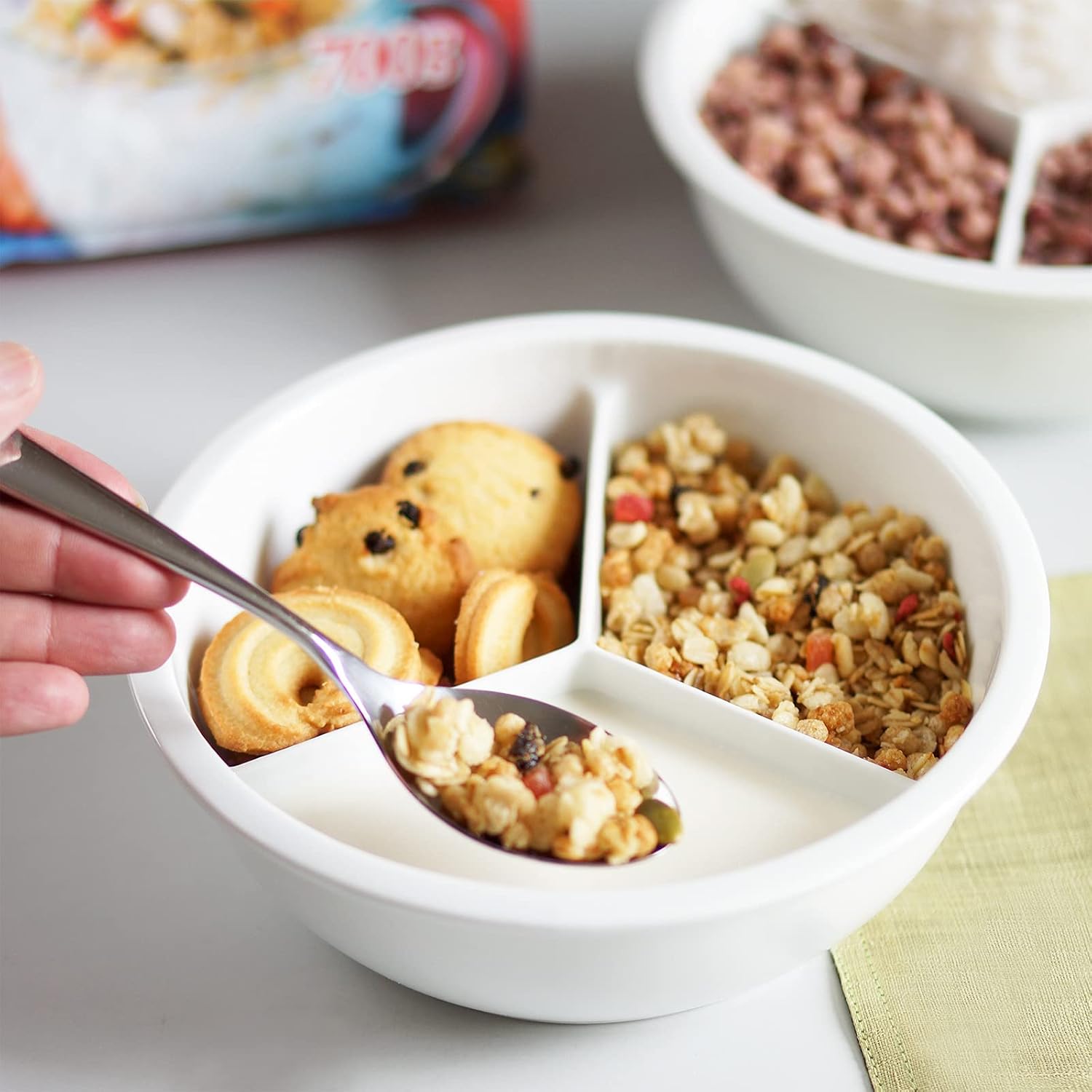 Cinf 2 Pack Ceramic Cereal Bowl Separate Milk Keeps Fresh