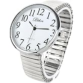 Geneva Super Large Stretch Watch Clear Number Easy Read (Silver)