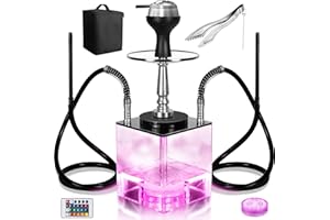 CALFVIC 2 Hose Hookah Set Dual-Hose Design with Silicone Hoses for Smooth Shared Smoking Experience with Lightweight Bag LED Light Ambiance for Social Gatherings, Bars, or Home Use(Formal)