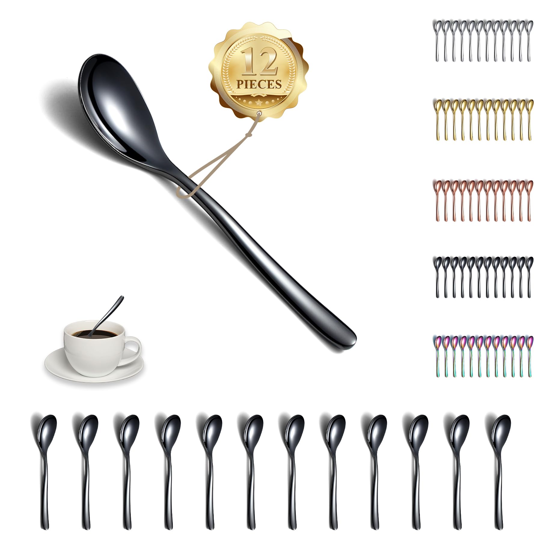 Kyraton Black Teaspoons 12 Pieces 14cm Stainless Steel Tea Spoons with Black Titanium Plating, Ice Cream Spoons, Dessert Spoon, Coffee Spoon, Mocca Spoon, Dishwasher Safe — image 1