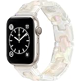JR.DM Resin Stretchy Tortoise Shell Fancy Beaded Bracelet Light Watch Band Women Compatible with Apple Watch Band 38mm 40mm 41mm 42mm (S11/10) Strap Wristband for iWatch Series 11/10/9/8/7/6/5/4/3/2/1/SE/Ultra(S)