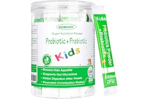 ZEBORA Kids Probiotic & Prebiotics Powder Age 3+ Support Children's Digestive & Immune System with Natural Source, Promotes Constipation Relief, Non-GMO, Gluten-Free, 30 Packets with 5 Billion CFUs