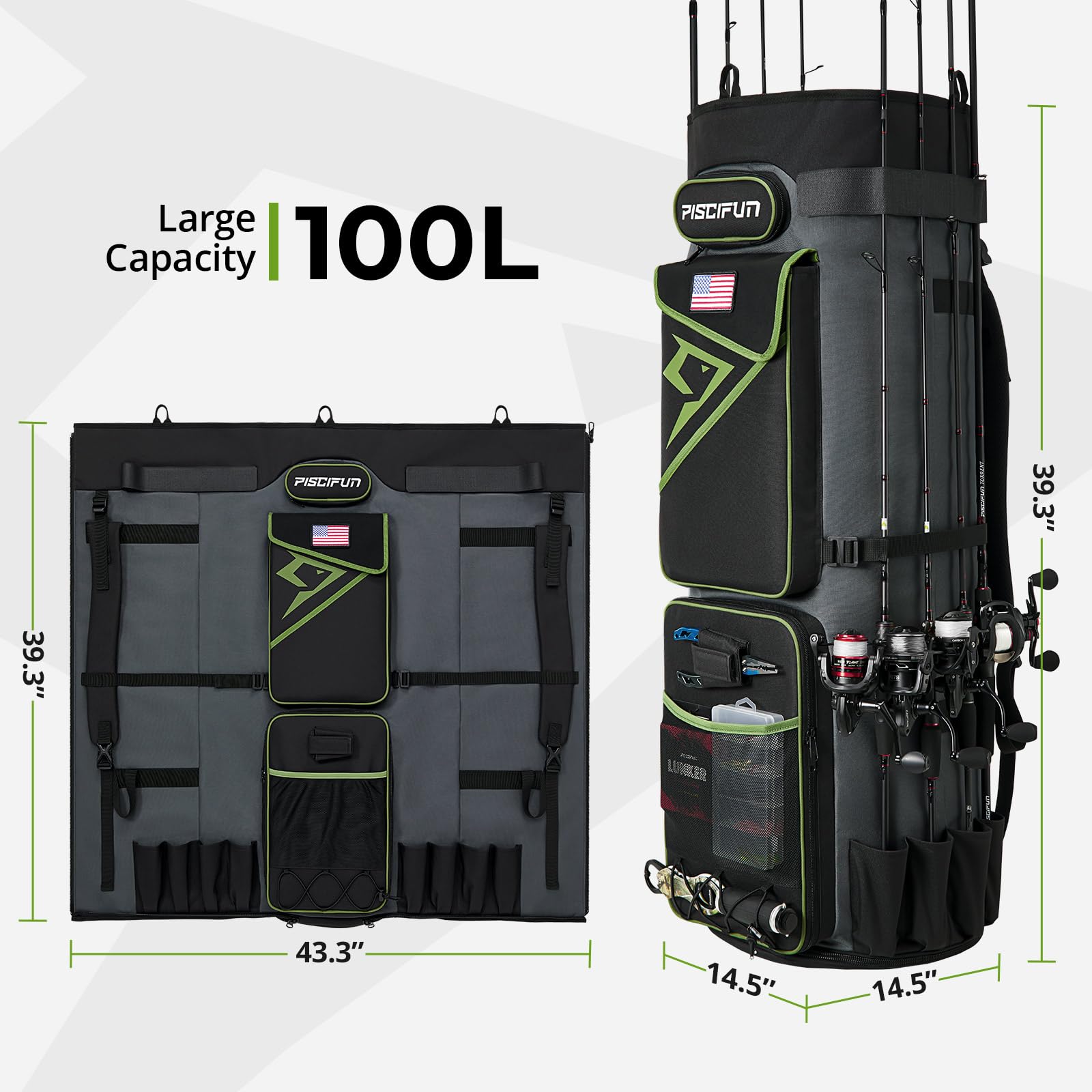 Piscifun Fishing Rod Case Bag Holds 8 Rods & Reels, 100L Large Storage