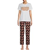 Komar Women's Stranger Things Pajamas Set Flame Logo Short Sleeve Shirt And Sleep Pants 2 Piece Set