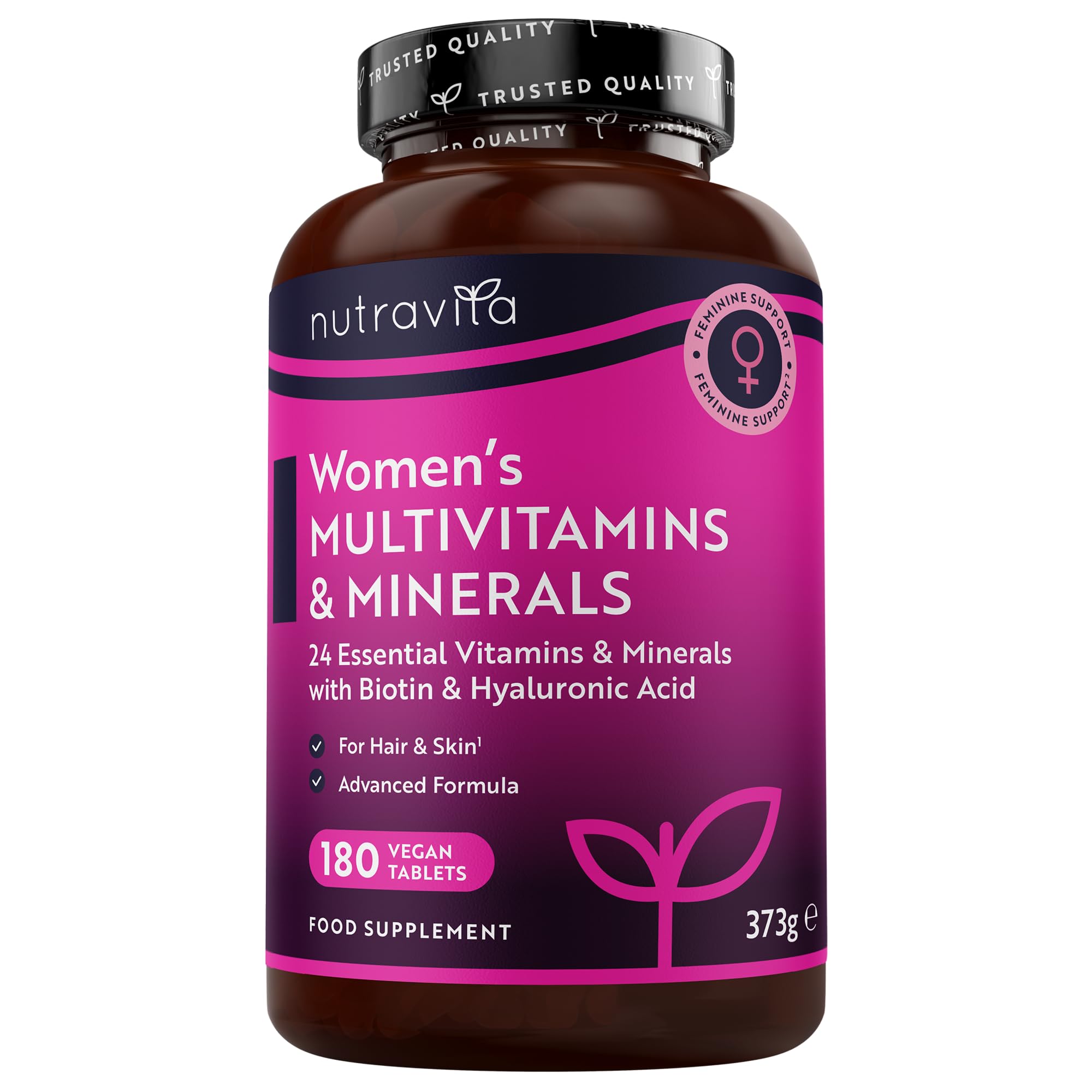 Nutravita Women's Multivitamins and Minerals - 24 Essential Active Vitamins and Minerals with Added Hyaluronic Acid - 180 Vegan Tablets - No Synthetic Fillers or Binders - Made in The UK