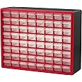 Akro-Mils 10164 64-Drawer Plastic Drawer Storage Cabinet for Garage Organization, Bead Organizer, Lego Storage, Teacher Toolbox, Makeup Organizer, and More, 20-Inch W x 6-Inch D x 16-Inch H, Red