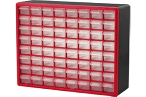 Akro-Mils 10164 64-Drawer Plastic Drawer Storage Cabinet for Garage Organization, Building Bricks Storage, Teacher Toolbox, M
