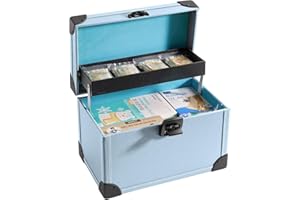 LOCKCURX Medicine Lock Box -11.2 x 6.9 x 7.5 Inch（Medium）- Blue with Tray - Childproof Medication Lock Organizer, Medication Lock Box with Key, Locking Box with Portable Storage Case