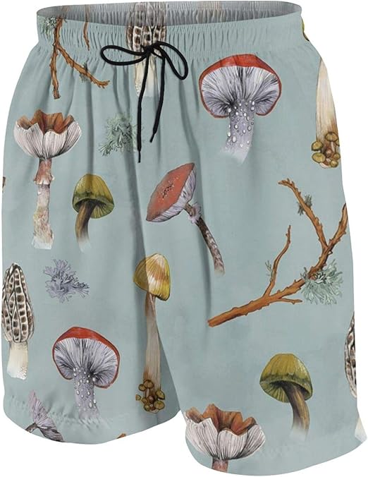 Pictetw Mushroom Swim Trunks for Youth Casual Beach Shorts Breathable Board Shorts