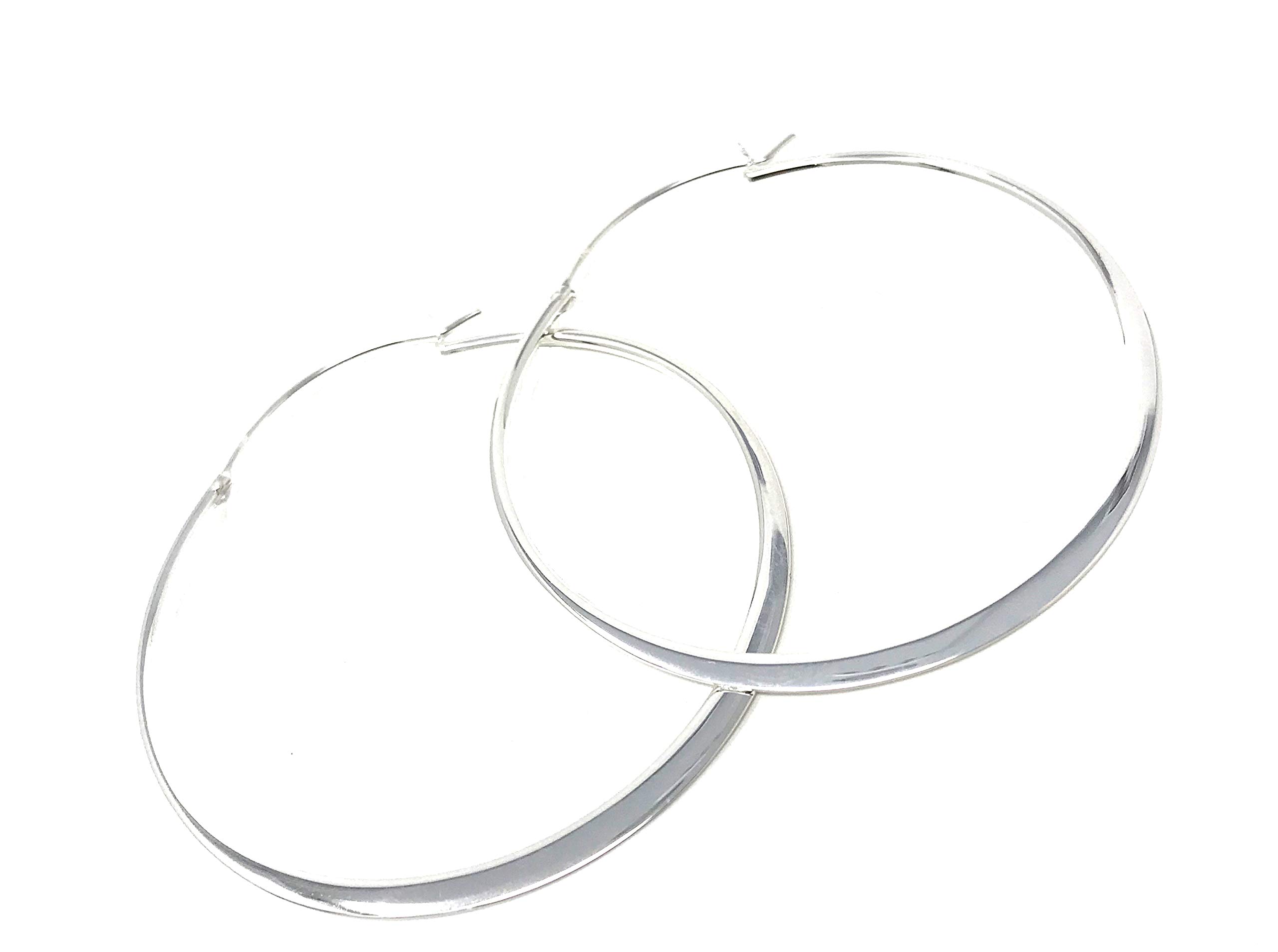 Womens Large Hoop Earrings in Gift Box Diameter 5 cm Simple and Elegant (Silver)