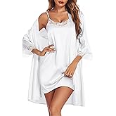 Ekouaer Sleepwear Women's Satin Nightgown with Robes Set 2 Piece Sexy Lace Cami Nightwear