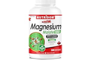 Nutridom Magnesium Malate | 300 Veggie Capsules – 5 Month Supply | 100mg Elemental Magnesium | Chelate Form | Supports Bones,