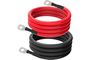 TUELETFU 6 AWG Battery Cables 6 Gauge Battery Power Inverter Cable with 5/16 Inch Tinned Copper Lugs Both Ends for Solar Marine Boat RV Car Motorcycle 2 pcs (3FT)