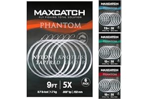 Maxcatch Fly Fishing Tapered Leader Line 6 Pack -Pre-Tied Loop- Tensile Strength- Abrasion Resistance- Low Memory 7.5ft/9ft/1